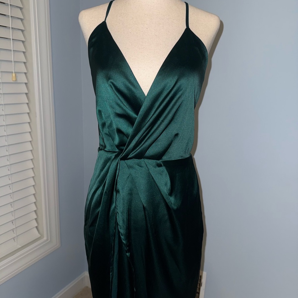 Dark Green Satin Midi Dress